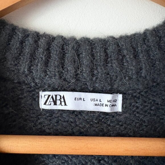 Zara Wool Alpaca Blend Oversized Soft Knit Sweater Dark Grey Charcoal Size Large - Picture 7 of 9